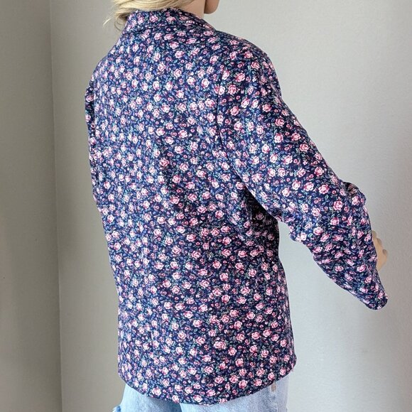 Lauren Conrad Blazer Women's Large Blue Pink Floral Roses Fitted One-Button LC - Picture 6 of 16